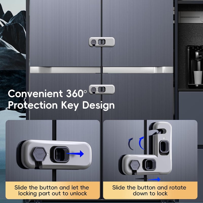 Blissleaf 5-Pack Fridge Locks, Child Proof Refrigerator/Freezer Door Lock, Child Safety Cabinet Lock with Adhesive Pads -Freezer Latch to Keep Door Closed for Latches,Drawer,Closets,Oven (Grey) - Image 5